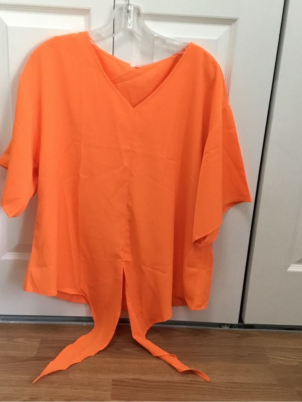 Orange V-Neck Tie-Front Women's Top